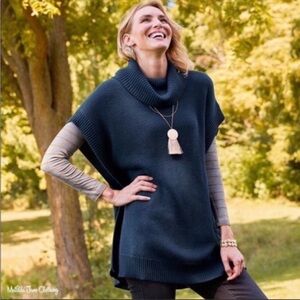 Matilda Jane Teal Ribbed Cowl Neck Poncho Sweater